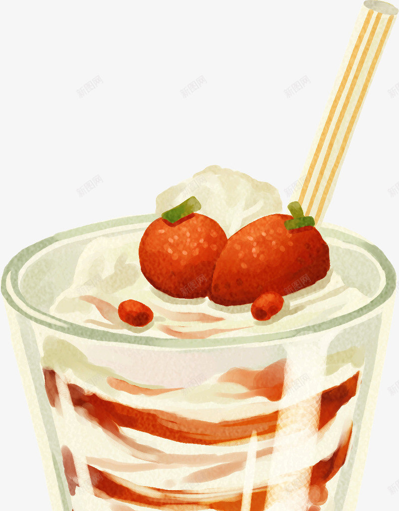 手绘草莓冰激凌食物png免抠素材_新图网 https://ixintu.com 冰激凌 草莓 食物
