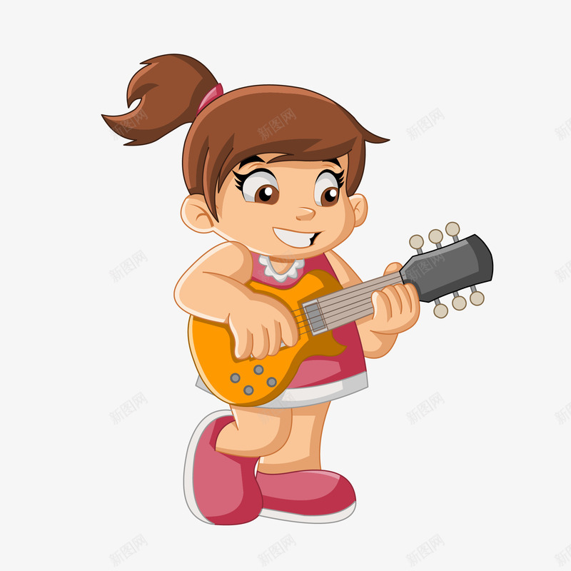 唱歌弹吉他小女生png免抠素材_新图网 https://ixintu.com 卡通 唱歌 小女生 开心 弹吉他 手绘 粉色裙子 音乐