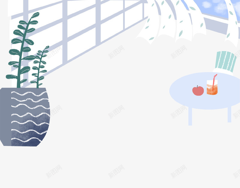 创意室内插画psd免抠素材_新图网 https://ixintu.com 创意设计 室内 插画 桌子 海报 盆栽 装饰