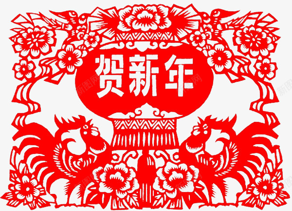 鸡年元旦剪纸窗花贺新年png免抠素材_新图网 https://ixintu.com 剪纸 窗花 红色 贺新年 鸡年