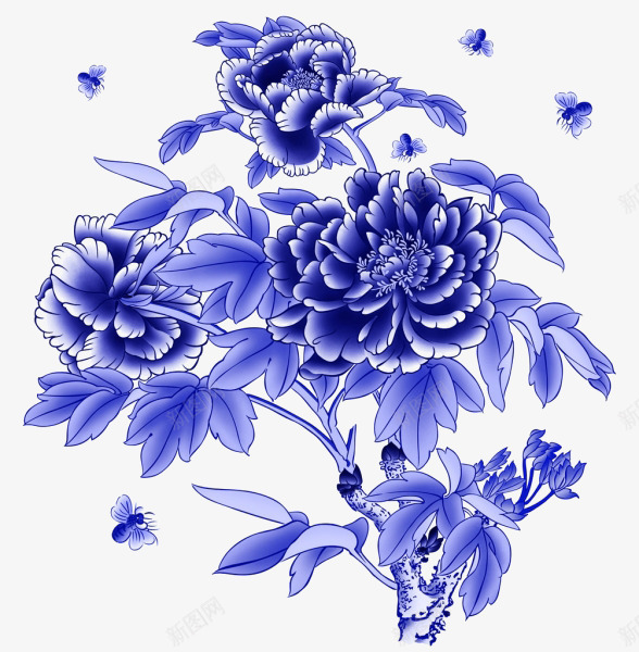 青花瓷牡丹纹png免抠素材_新图网 https://ixintu.com 牡丹 花纹 蓝色 青花瓷