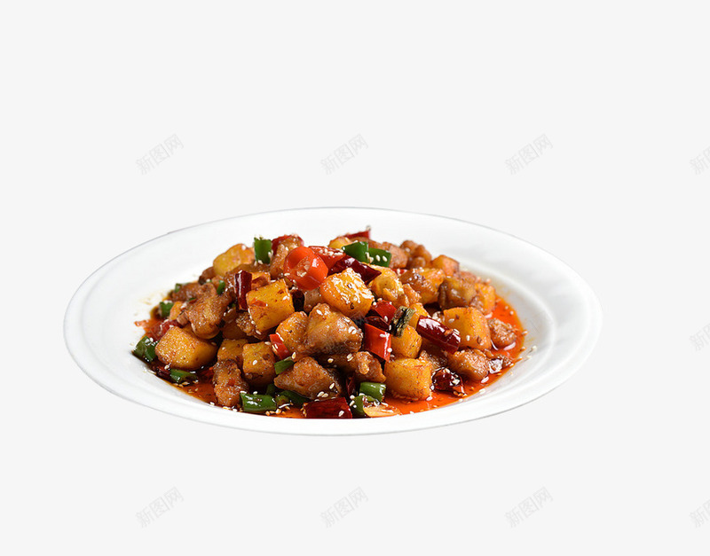 香辣川菜土豆png免抠素材_新图网 https://ixintu.com 猪肉 碟子 红油 芝麻 辣椒