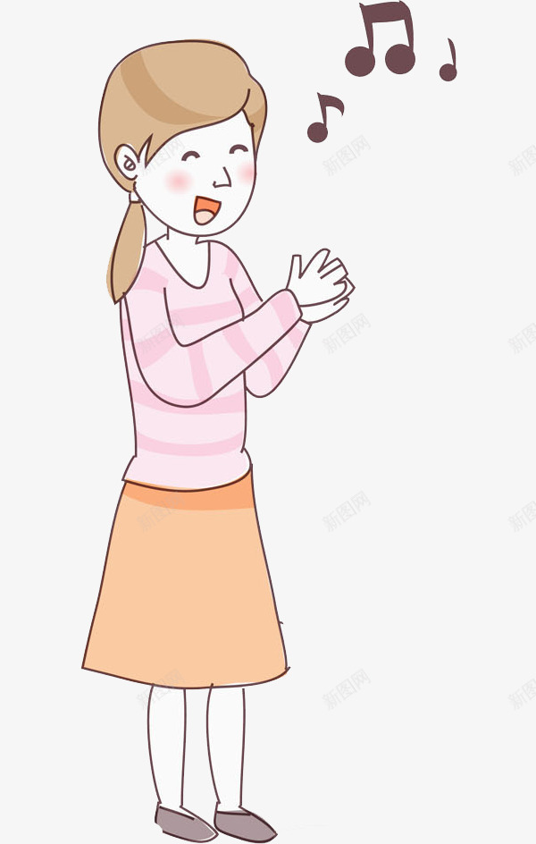 鼓掌的女人图png免抠素材_新图网 https://ixintu.com 卡通 女人 手绘 漂亮的 音符 高兴地 鼓掌