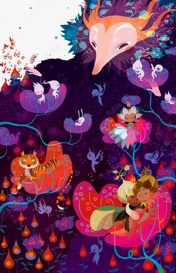 手绘彩色狐狸精灵png免抠素材_新图网 https://ixintu.com 创意设计 可爱卡片 手绘插画