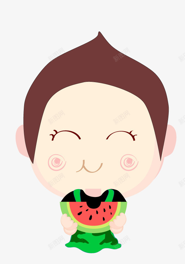 卡通男孩吃西瓜开心png免抠素材_新图网 https://ixintu.com 卡通 开心 男孩 西瓜