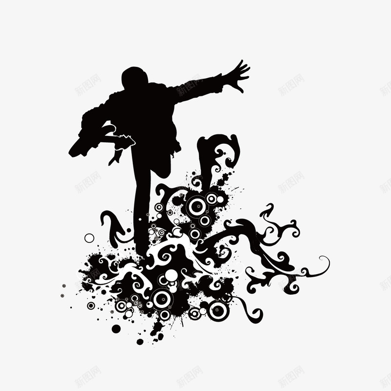 水墨和人物剪影矢量图ai免抠素材_新图网 https://ixintu.com 人物剪影 吉他 水墨 水墨花纹 矢量图