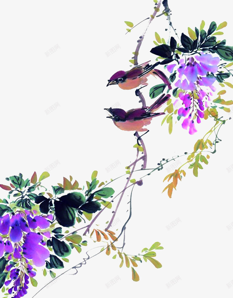 中国风花鸟图插画png免抠素材_新图网 https://ixintu.com 国风 插画 花鸟