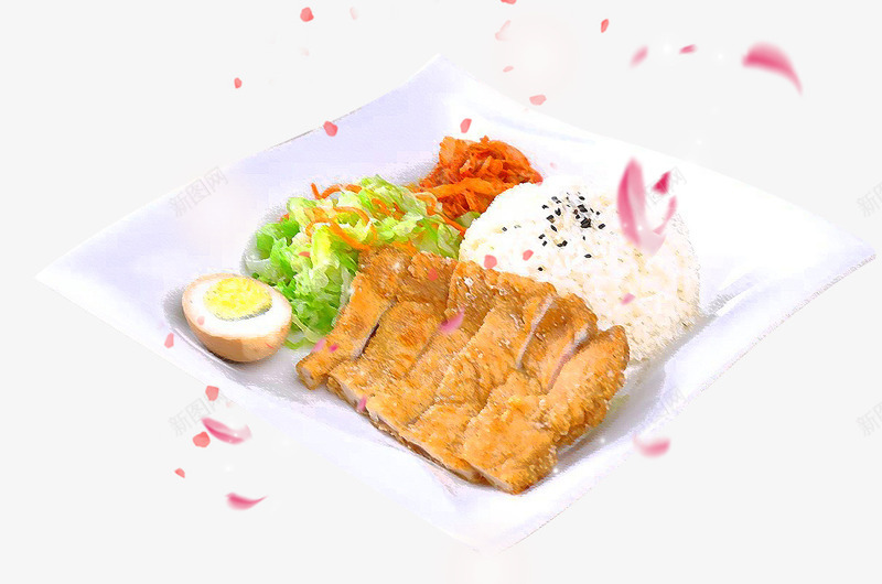 樱花鸡扒饭png免抠素材_新图网 https://ixintu.com 产品实物 卤蛋 卤蛋饭 吃的 樱花 芝麻白饭 蔬菜 食物 鸡扒饭