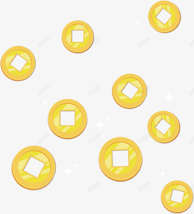 黄金的钱币矢量图ai免抠素材_新图网 https://ixintu.com 卡通手绘 圆形 水彩画 矢量图 装饰图案 金钱 钱币 黄金