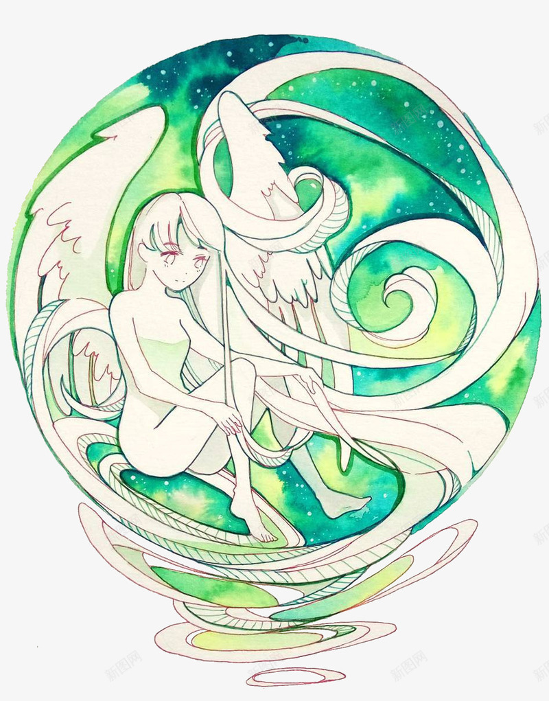 綠空夢境天使png免抠素材_新图网 https://ixintu.com 夢境 天使 綠色 翅膀
