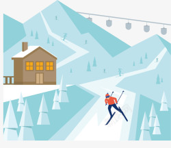 度假村雪山缆车滑雪中心矢量图高清图片