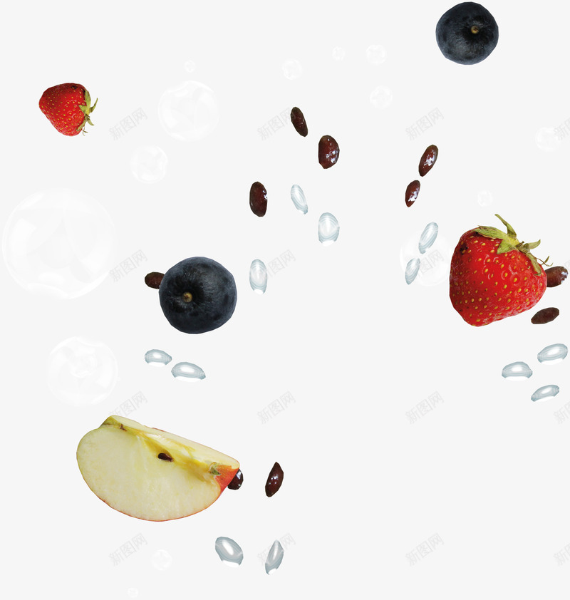 漂亮创意水果png免抠素材_新图网 https://ixintu.com 漂亮水果 漂浮水果 苹果 草莓 蓝莓