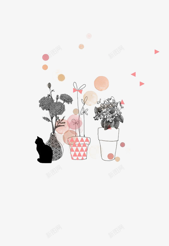 猫咪和盆栽png免抠素材_新图网 https://ixintu.com 动物 卡通 手绘 插画 植物 猫咪 盆栽