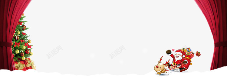 赶着麋鹿的圣诞老人海报png免抠素材_新图网 https://ixintu.com 圣诞 圣诞老人 白色雪 红色帷幕 红色窗帘 麋鹿