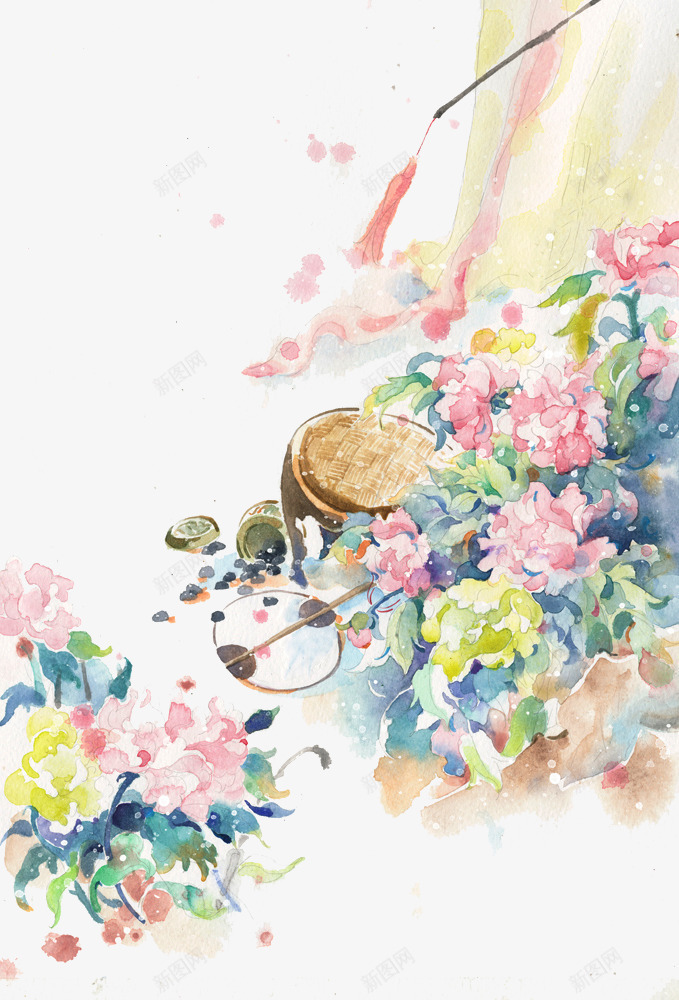 古风唯美水彩插画png免抠素材_新图网 https://ixintu.com 中国风 古代风 古风水彩 古风物件 古风花卉 山清水秀 彩色水墨画 文人墨客 水彩画 花卉 花鸟鱼虫 落花流水 诗情画意 风景