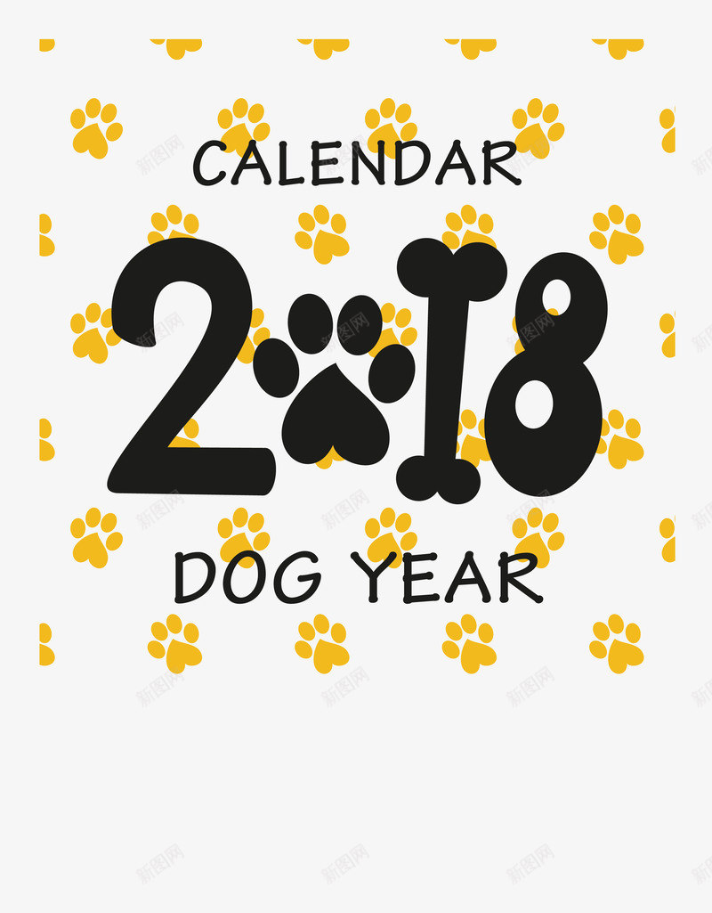 2018卡通狗脚印艺术字png免抠素材_新图网 https://ixintu.com 2018元旦 2018字 2018展板 2018狗 2018狗年 元旦快乐 扁平化风格 新年字体设计 新年快乐 狗掌 狗掌印 狗脚印 狗骨头