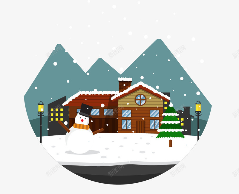 雪下的冬夜png免抠素材_新图网 https://ixintu.com 冬景 暖冬 温馨 矢量素材 落雪 雪地 雪景 飘雪