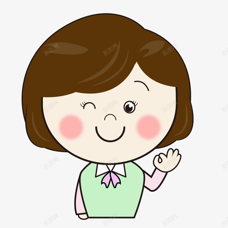 调皮的卡通女生图png免抠素材_新图网 https://ixintu.com 人物 卡通 女生 手势 眨眼睛 表情 调皮的