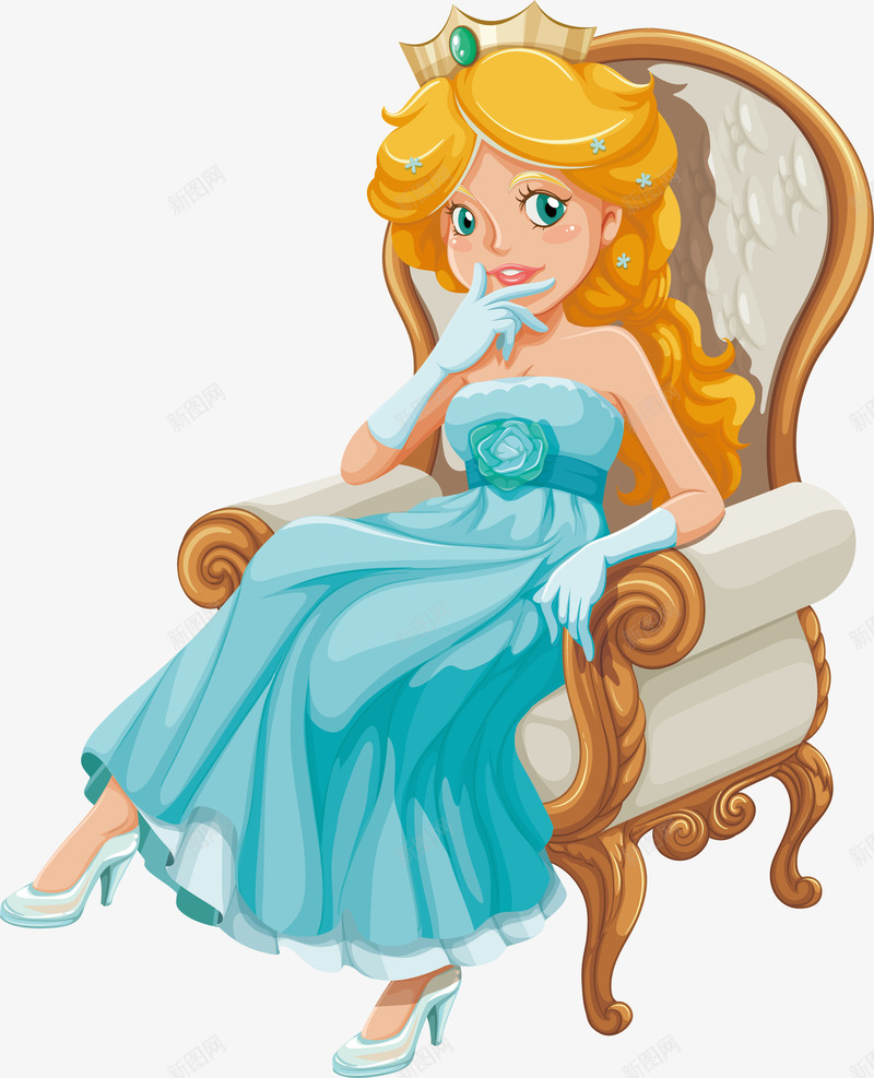 冰雪女王png免抠素材_新图网 https://ixintu.com 公主椅 冰雪女王 女王 矢量素材 蓝色长裙