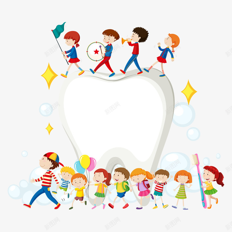 牙齿和孩子们png免抠素材_新图网 https://ixintu.com 卡通人物 孩子们 小孩 牙齿 牙齿健康 矢量人物