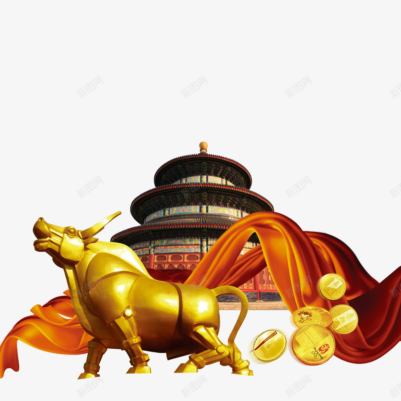 银行标志宣传png免抠素材_新图网 https://ixintu.com 办理 贷款 金牛 金融 金钱 银行宣传 飘带 黄金