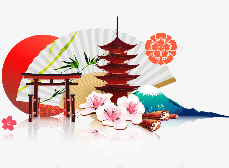 扇面古典元素矢量图eps免抠素材_新图网 https://ixintu.com 古典元素 太阳 宝塔 扇面 花瓣 雪山 矢量图