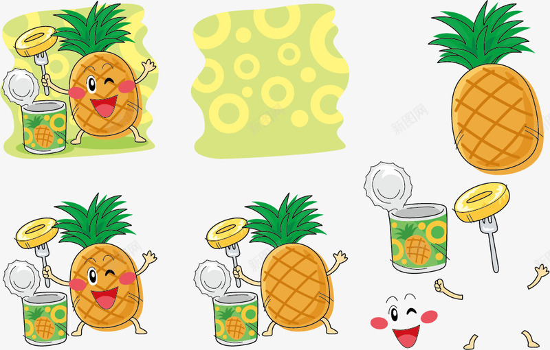吃罐头的菠萝表情矢量图ai免抠素材_新图网 https://ixintu.com 叉子 吃东西 手绘 水果 罐头 菠萝 表情 矢量图