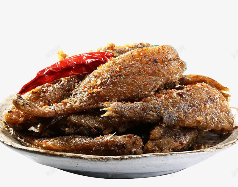香煎小鱼png免抠素材_新图网 https://ixintu.com 产品实物 小吃 油炸 熟菜 美食 辣椒