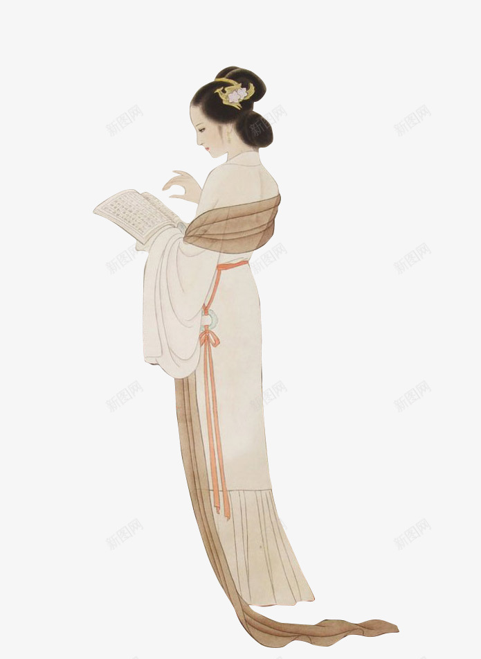 古代美人png免抠素材_新图网 https://ixintu.com 中国风 素色 美女 诗书