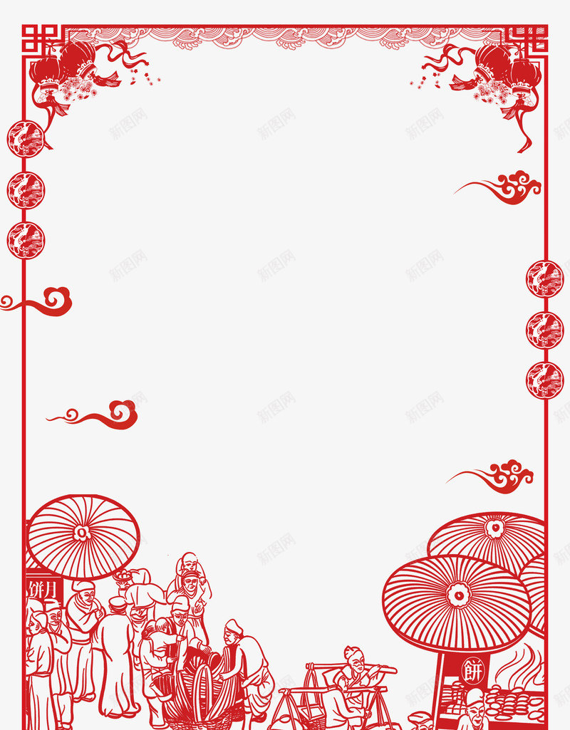中国风节日庆祝边框psd免抠素材_新图网 https://ixintu.com 中国红 中国风节日庆祝边框 中国风边框圆 传统文化 油纸伞 祥云 节日庆祝