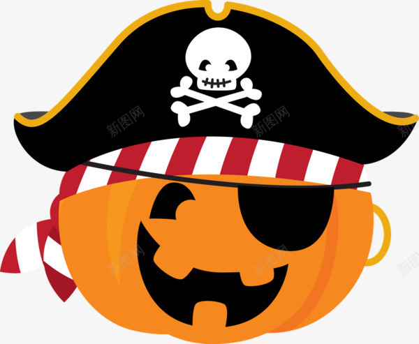 海盗风格南瓜png免抠素材_新图网 https://ixintu.com 万圣节 南瓜 可爱 橘色 装饰PNG素材 骷髅图案 黑色海盗帽子
