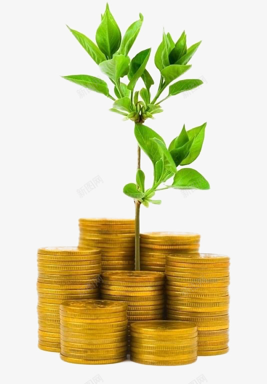 一堆金币里面张的绿色植物png免抠素材_新图网 https://ixintu.com 整齐 植物 绿色 金币