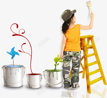 油漆小朋友png免抠素材_新图网 https://ixintu.com 油漆小朋友 油漆桶 涂油漆的小孩子