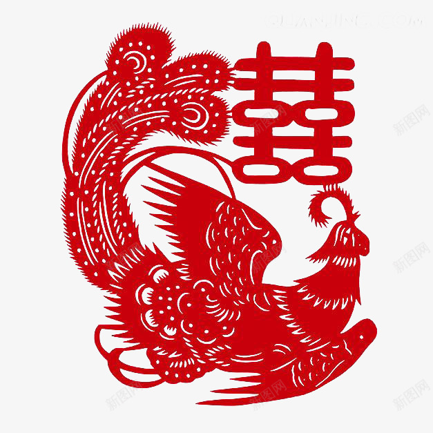 凤凰喜字剪纸窗花png免抠素材_新图网 https://ixintu.com 凤凰 凤凰纹饰 剪纸 婚礼 窗花 结婚