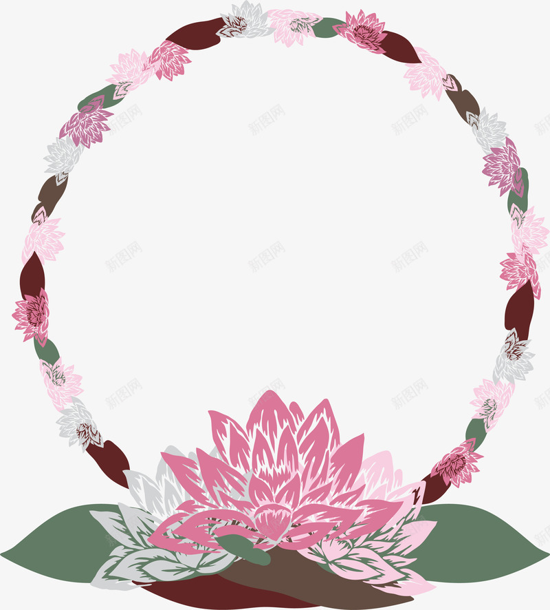 装饰莲花花卉边框花边框图案矢量图ai免抠素材_新图网 https://ixintu.com 刺绣 图案 圆形 花卉 花纹 花边框 莲花 装饰 边框 矢量图