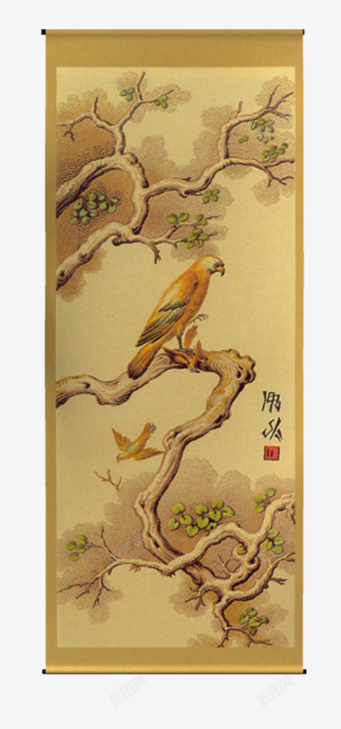 半卷轴发芽的树木和一只鸟png免抠素材_新图网 https://ixintu.com 卷轴 发芽 树木