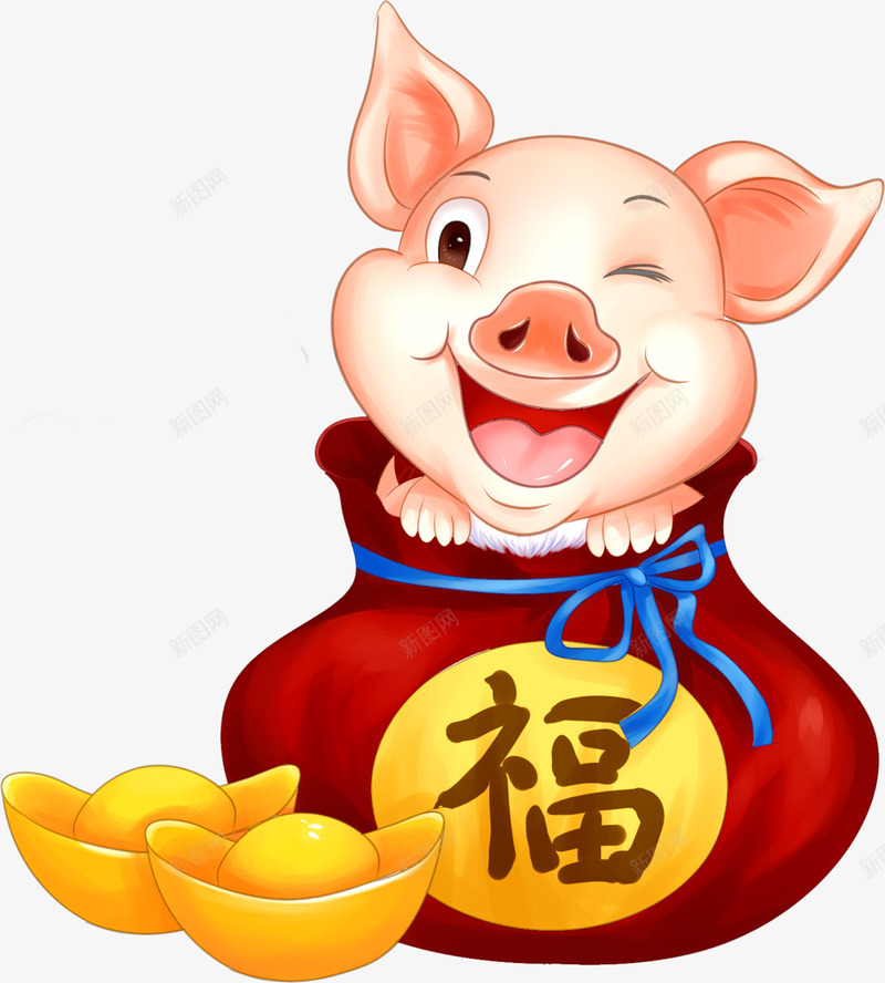 猪年福袋形象装饰图案png免抠素材_新图网 https://ixintu.com 中国风 可爱猪 喜庆 猪年福袋 节日 装饰 装饰图案 金元宝