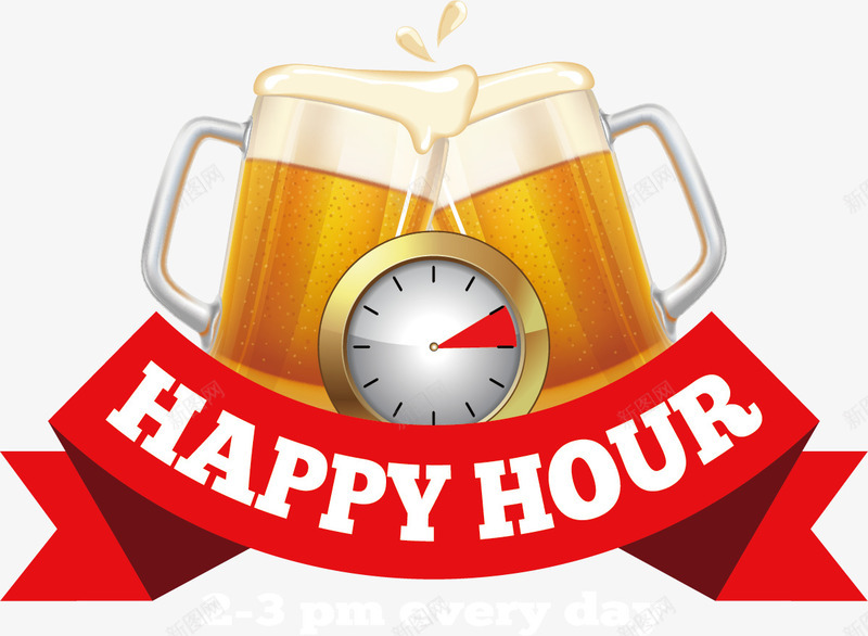 酒吧减价标签矢量图ai免抠素材_新图网 https://ixintu.com happy hour 减价 啤酒 快乐时光 时钟 标签 限时 饮酒 矢量图