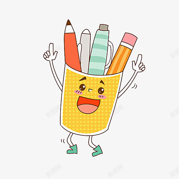 黄色的笔筒png免抠素材_新图网 https://ixintu.com 卡通 可爱的 笔筒 表情 铅笔 黄色的