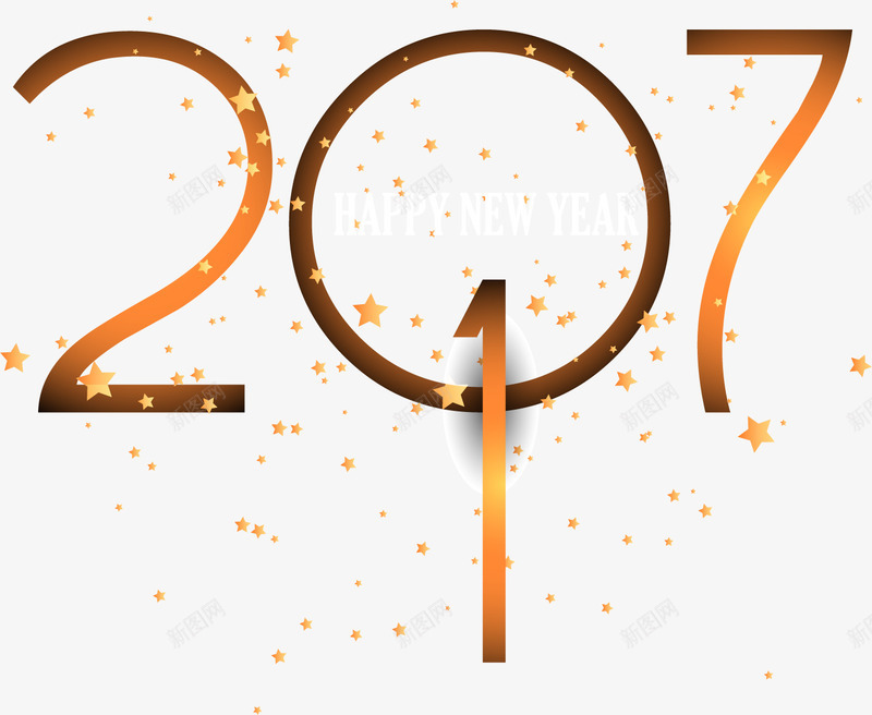 发光五角星2017元旦png免抠素材_新图网 https://ixintu.com 2017元旦 happyNewYear 五角星 橘色 渐变 矢量素材 金色