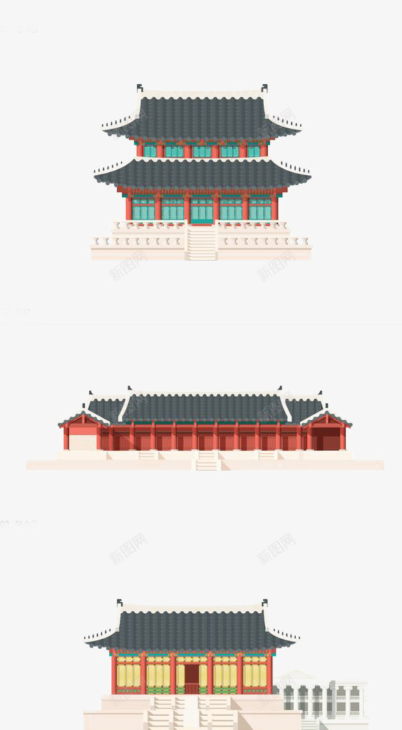 古风建筑png免抠素材_新图网 https://ixintu.com 中国风 创意 古代建筑 古风 大殿 扁平化建筑 设计感 阁楼