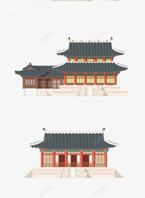 古风建筑png免抠素材_新图网 https://ixintu.com 中国风 创意 古代建筑 古风 大殿 扁平化建筑 设计感 阁楼