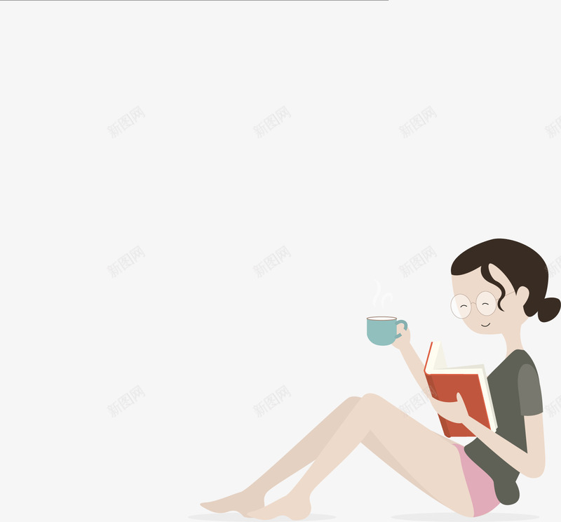 手绘看书的女孩矢量图ai免抠素材_新图网 https://ixintu.com 休闲 女孩 手绘 看书 矢量图