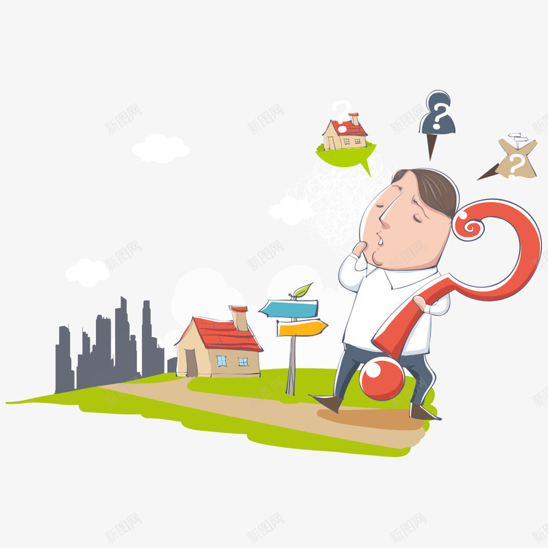 卡通男孩拿着问号png免抠素材_新图网 https://ixintu.com 卡通男孩 房子 房屋 男孩 矢量男孩 问号