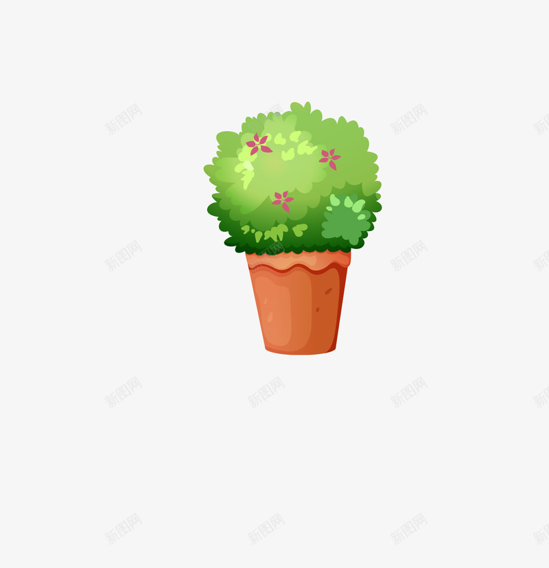 卡通手绘绿色的盆栽png免抠素材_新图网 https://ixintu.com 创意 卡通手绘 植物 绿叶 绿色的盆栽 花朵
