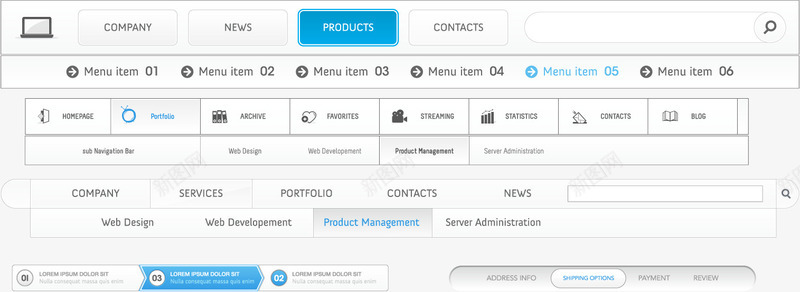 UI蓝色导航栏界面矢量图图标eps_新图网 https://ixintu.com UI 图标 导航栏 按钮 网页设计 矢量图
