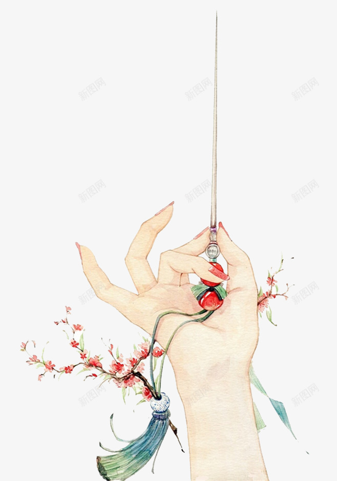 古风插画png免抠素材_新图网 https://ixintu.com 中国风元素 古风 手势 插画 簪子 花簪子