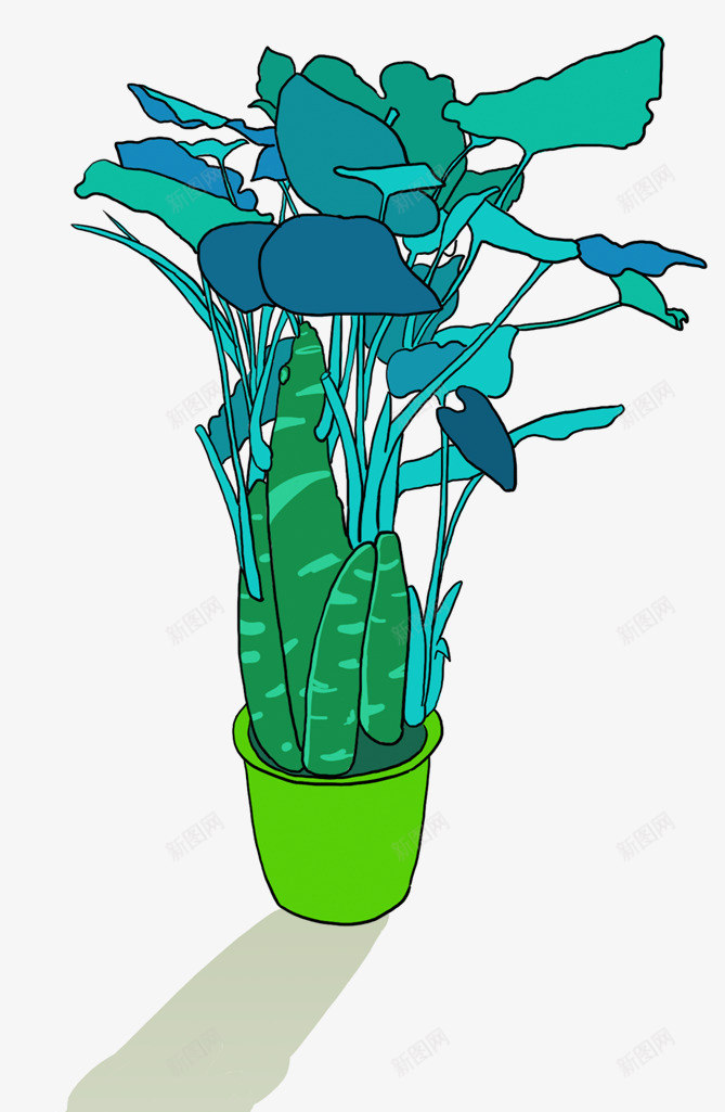 手绘绿植插画psd免抠素材_新图网 https://ixintu.com 手绘 手绘插画 植物 盆栽 盆栽植物 装饰图案