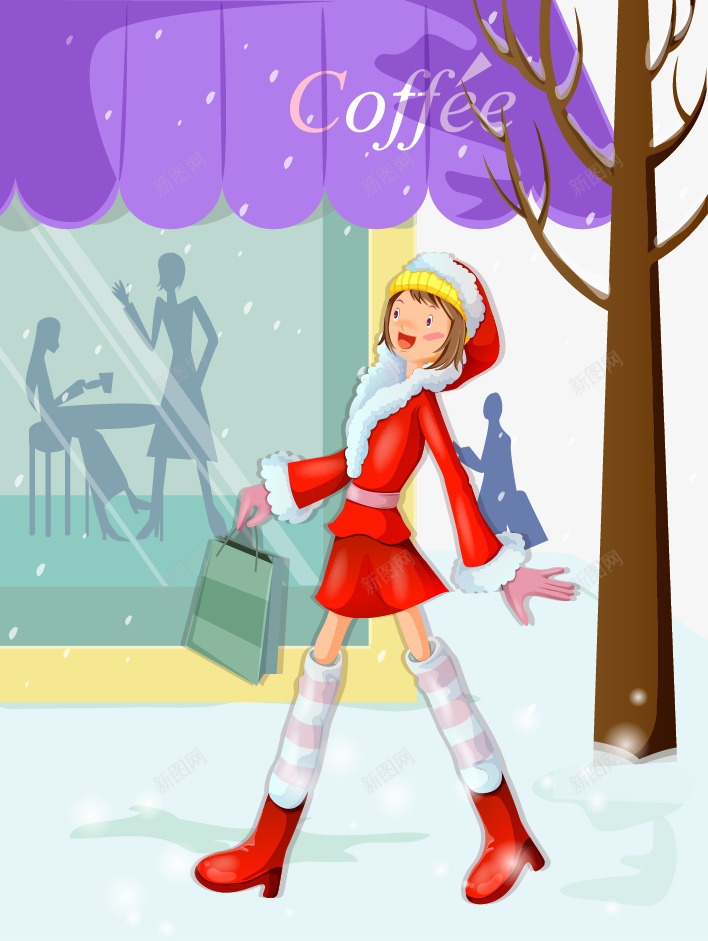 圣诞帽png免抠素材_新图网 https://ixintu.com 卡通人物 圣诞 圣诞帽 圣诞树 积雪 贺卡 雪花