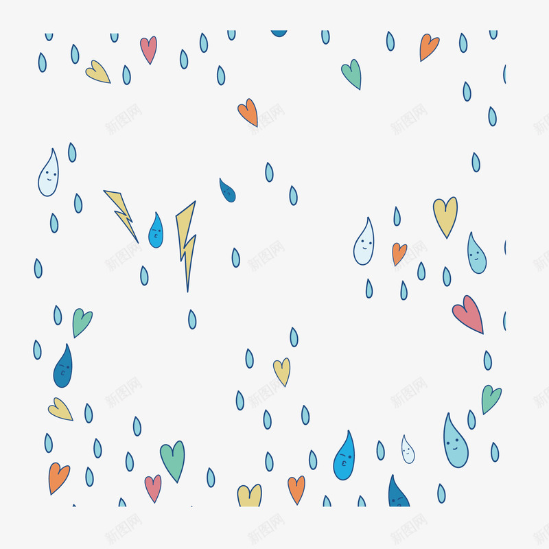 彩色雨滴矢量图ai免抠素材_新图网 https://ixintu.com 免费 带表情雨滴 扁平 爱心 闪电 雨滴 矢量图